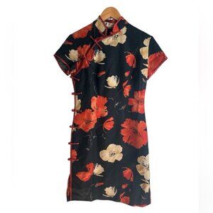 100% Mulberry Silk Vintage Red, Gold and Black Traditional Chinese Dress / Qipao